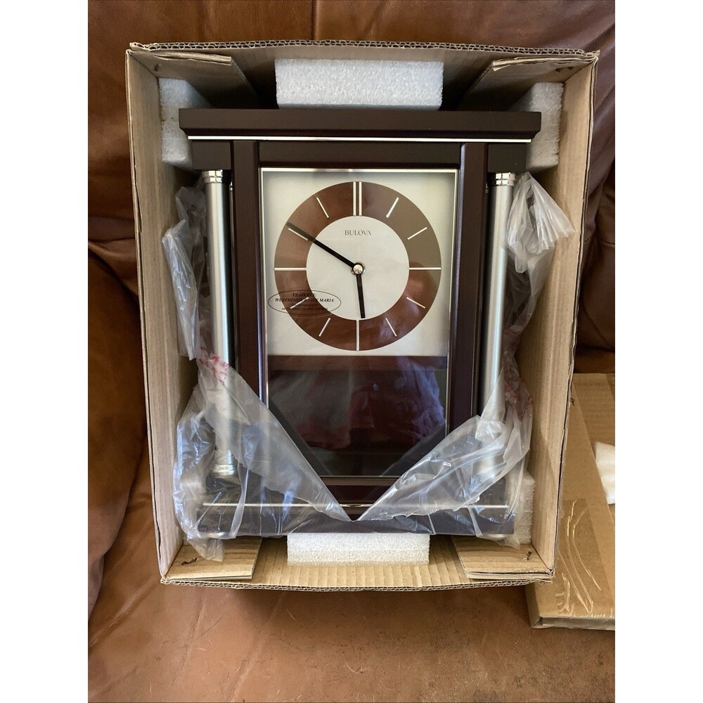 Bulova Thayer Mantel Clock B7655 Walnut Quartz Triple Chime Retired NIB